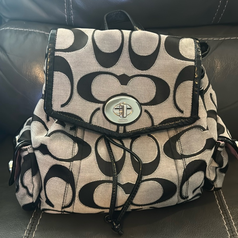 Coach Signature Grey Black Backpack